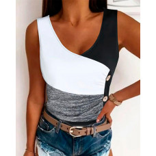 Colorblock Button Detail Tank Top - white