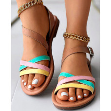 Colorblock Crisscross Ankle Strap Summer Sandals - Multicolor