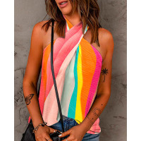 Colorblock Crisscross Halter Tank Top - Multicolor