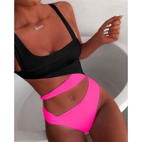 Colorblock Cutout One Piece Swimsuit - hot pink