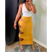 Colorblock Cutout Thick Strap Maxi Dress - yellow