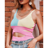 Colorblock Cutout V-Neck Tank Top - Multicolor