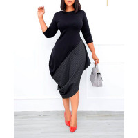 Colorblock Draped Detail Asymmetrical Work Dress - gray