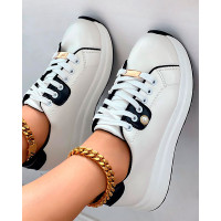 Colorblock Eyelet Lace-up Muffin Sneakers - white&black