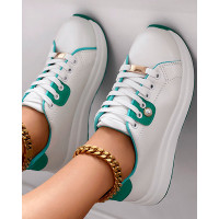 Colorblock Eyelet Lace-up Muffin Sneakers - white&green Colorblock Eyelet Lace-up Muffin Sneakers - white&green
