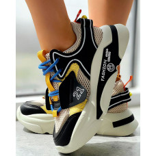 Colorblock Fashionable Platform Muffin Sneakers - black