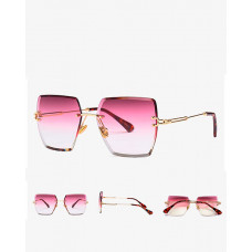 Colorblock Flexible Metal Frame Sunglasses - hot pink