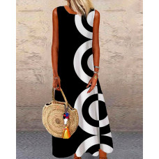 Colorblock Geometric Print Sleeveless Maxi Dress - black