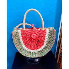 Colorblock Half Watermelon Shaped Straw Bag - red