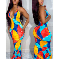 Colorblock Hater Backless Maxi Dress - Multicolor