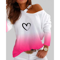 Colorblock Heart Print Cold Shoulder Top - hot pink