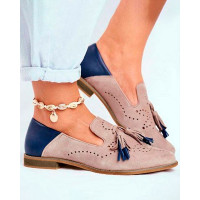 Colorblock Hollow Out Tassel Work Loafers - pink