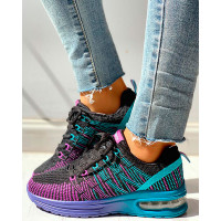 Colorblock Knitted Breathable Lace-Up Sneakers - black