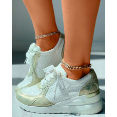 Colorblock Lace-up Front Flatform Sneaker - gold