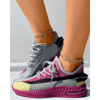 Colorblock Lace-up Front Sneakers - purple Colorblock Lace-up Front Sneakers - purple