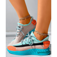 Colorblock Lace-up Front Sneakers - sky blue