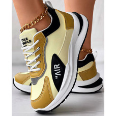 Colorblock Lace-up Muffin Casual Sneakers - light yellow