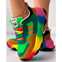 Colorblock Lace-up Platform Sneakers - green