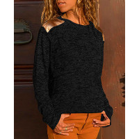 Colorblock Long Sleeve Casual Sweater - black