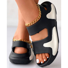 Colorblock Non Slip Hollow Out Sandals - black&white