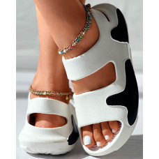 Colorblock Non Slip Hollow Out Sandals - white&black