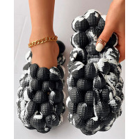 Colorblock Non Slip Soft Bubble Slippers - blackwhite