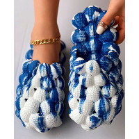 Colorblock Non Slip Soft Bubble Slippers - blue&white