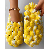 Colorblock Non Slip Soft Bubble Slippers - white&yellow