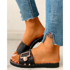 Colorblock Open Toe Buckled Flat Sandals - black