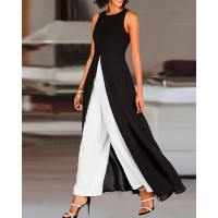 Colorblock Patchwork Asymmetrical Ruched Jumpsuit - black