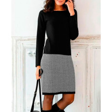 Colorblock Patchwork Long Sleeve Work Dress - black