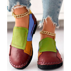 Colorblock Patchwork Work PU Loafers - blue&red