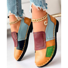 Colorblock Patchwork Work PU Loafers - yellow&blue