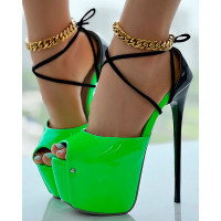 Colorblock Peep Toe Platform Stiletto Heeled Sandals - green