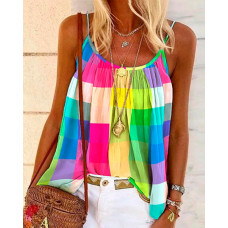 Colorblock Plaid Print Flowy Cami Top - Multicolor