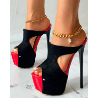 Colorblock Platform Peep Toe Stiletto Heels - black&red