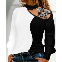 Colorblock Rhinestone Decor Cold Shoulder Top - black