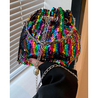 Colorblock Sequin Drawstring Bucket Bag - Multicolor