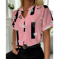 Colorblock Short Sleeve Casual Top - pink