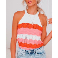 Colorblock Sleeveless Halter Tank - Multicolor