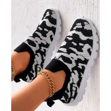 Colorblock Slip On Casual Knit Sneakers - blackwhite