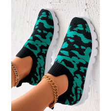Colorblock Slip On Casual Knit Sneakers - green
