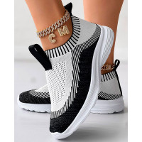 Colorblock Slip On Knit Running Sneakers - blackwhite