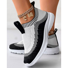 Colorblock Slip On Knit Running Sneakers - blackwhite