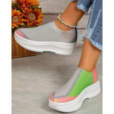 Colorblock Slip-on Platform Knit Running Sneakers - green