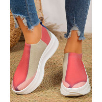 Colorblock Slip-on Platform Knit Running Sneakers - red