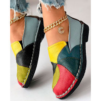 Colorblock Slip-on Work PU Loafers - green&yellow