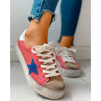 Colorblock Star Embellished Lace-up Sneakers - pink