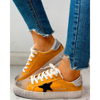 Colorblock Star Embellished Lace-up Sneakers - yellow