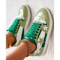 Colorblock Star Pattern Lace-up Sneakers - green